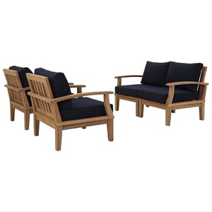 Modway Marina 4 Piece Patio Sofa Set in Natural and Navy