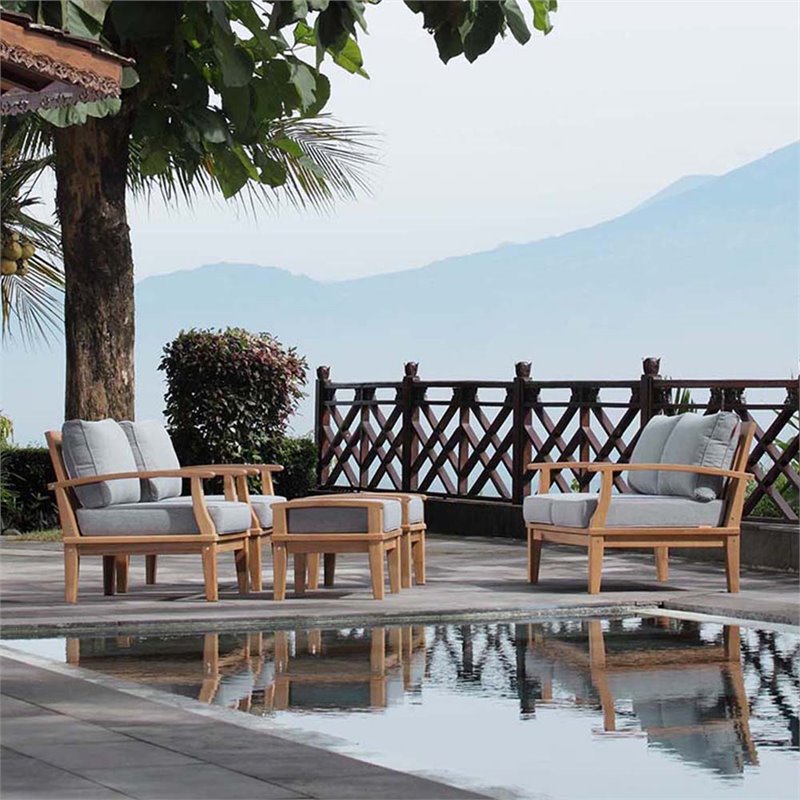 Marina 5 Piece Outdoor Patio Teak Set in Natural Gray