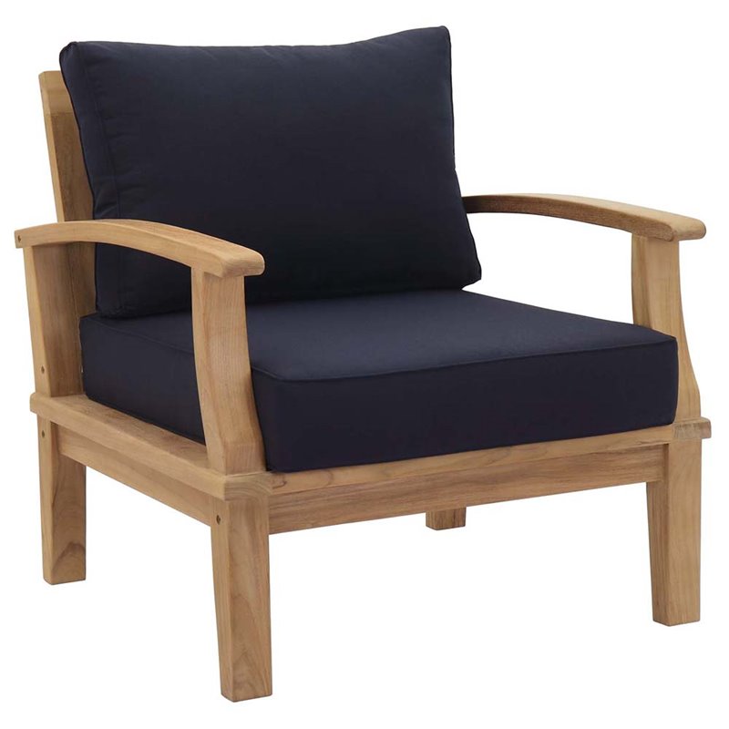 Marina 5 Piece Outdoor Patio Teak Set in Natural Navy