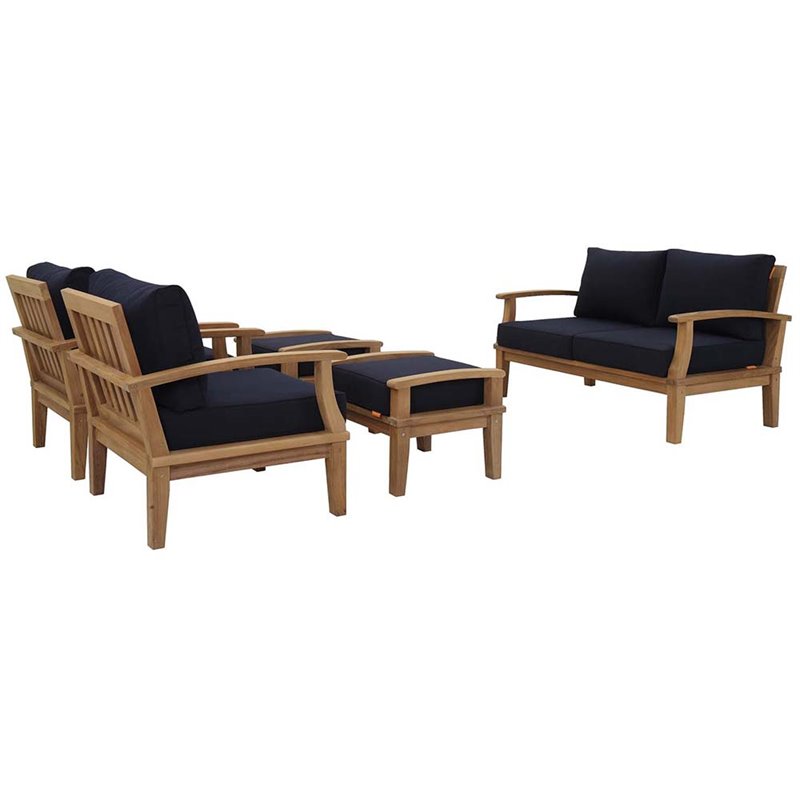 Marina 5 Piece Outdoor Patio Teak Set in Natural Navy