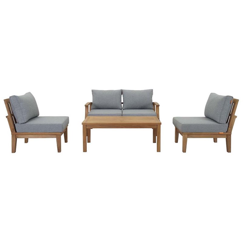 Modway Marina Modern Wood 5-Piece Patio Teak Sofa Set in Natural/Gray