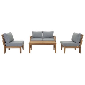 Modway Marina Modern Wood 5-Piece Patio Teak Sofa Set in Natural/Gray