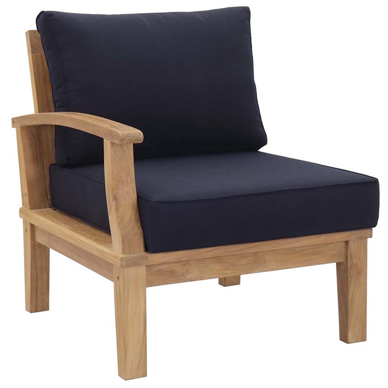 Modway Marina 5-Piece Solid Teak Wood Patio Sofa Set in Natural/Navy