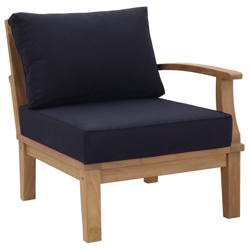 Modway Marina 5-Piece Solid Teak Wood Patio Sofa Set in Natural/Navy