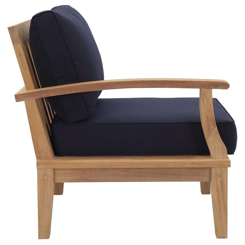 Modway Marina 5-Piece Solid Teak Wood Patio Sofa Set in Natural/Navy