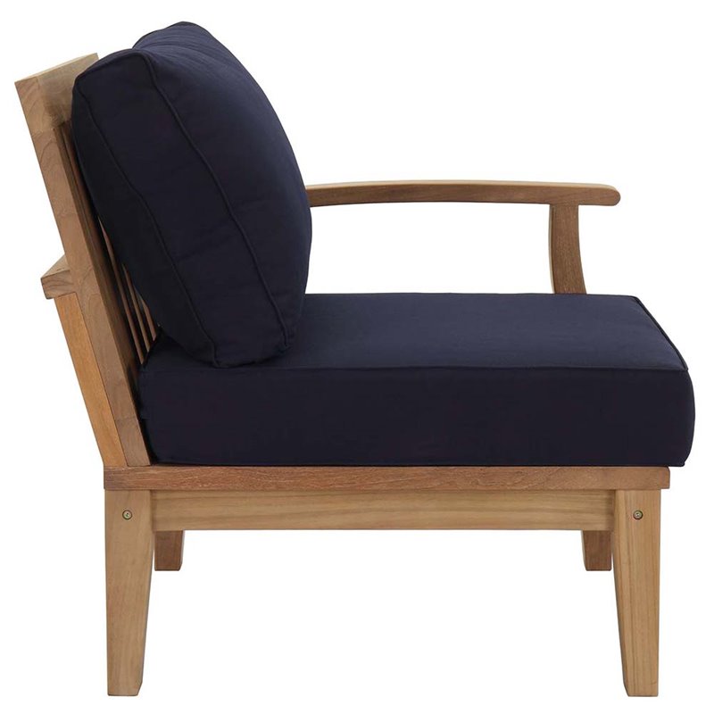 Modway Marina 5-Piece Solid Teak Wood Patio Sofa Set in Natural/Navy
