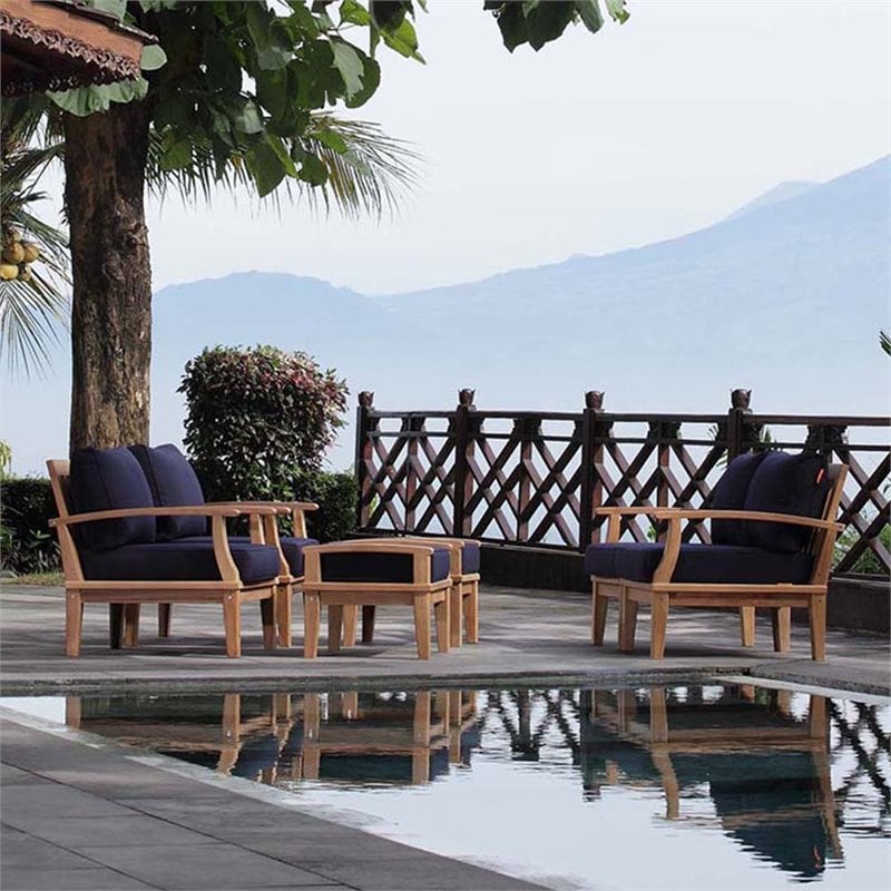 Marina 6 Piece Outdoor Patio Teak Set in Natural Navy