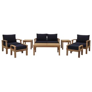 Marina 8 Piece Outdoor Patio Teak Set in Natural Navy