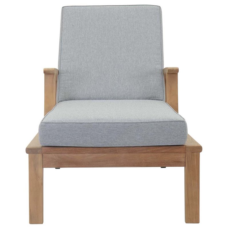 Modway Marina Modern Wood Patio Teak Single Chaise in Natural/Gray