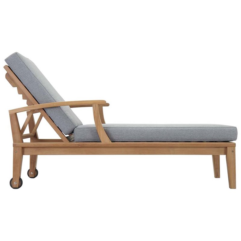 Modway Marina Modern Wood Patio Teak Single Chaise in Natural/Gray