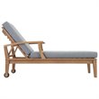 Modway Marina Modern Wood Patio Teak Single Chaise in Natural/Gray