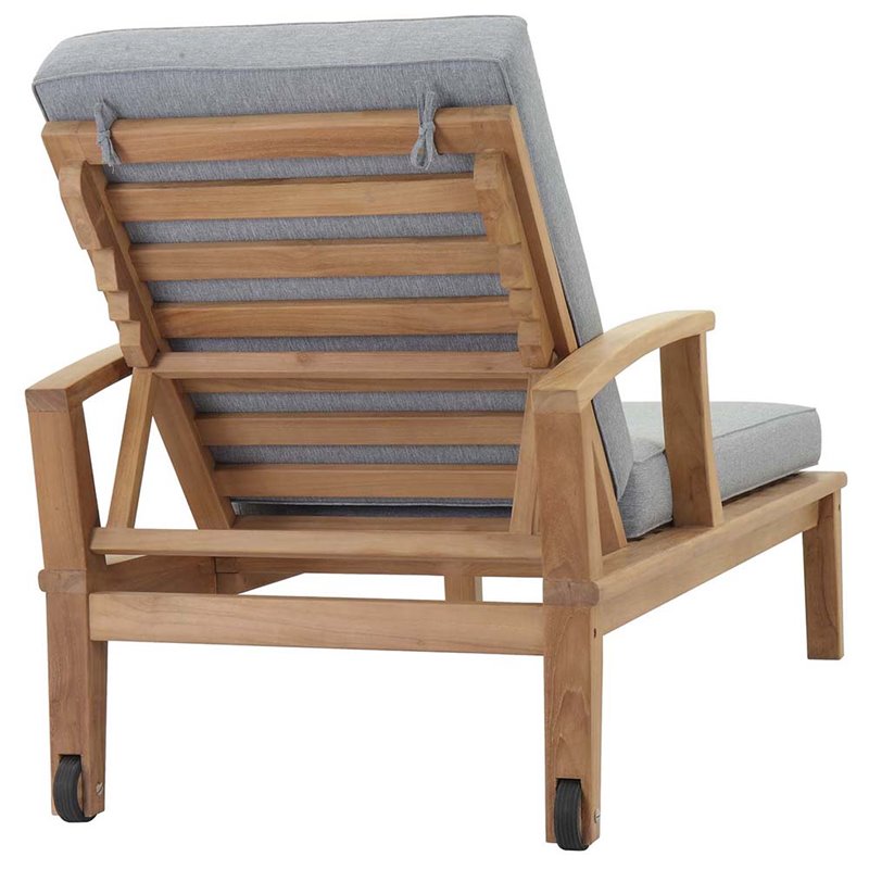 Modway Marina Modern Wood Patio Teak Single Chaise in Natural/Gray