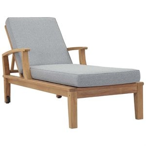 Modway Marina Modern Wood Patio Teak Single Chaise in Natural/Gray