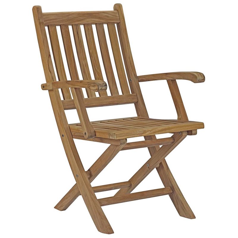 Modway Marina 7-Piece Teak Wood Patio Dining Set with Arm Chair in Natural