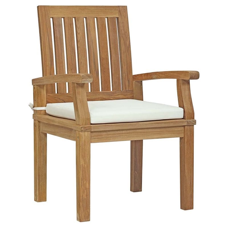 Modway Marina 7-Piece Solid Teak Wood Patio Dining Set in Natural/White