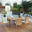 Modway Marina 7-Piece Solid Teak Wood Patio Dining Set in White/Natural
