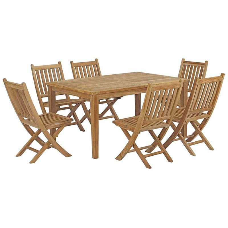 Modway Marina 7-Piece Teak Wood Outdoor Patio Dining Set in Natural