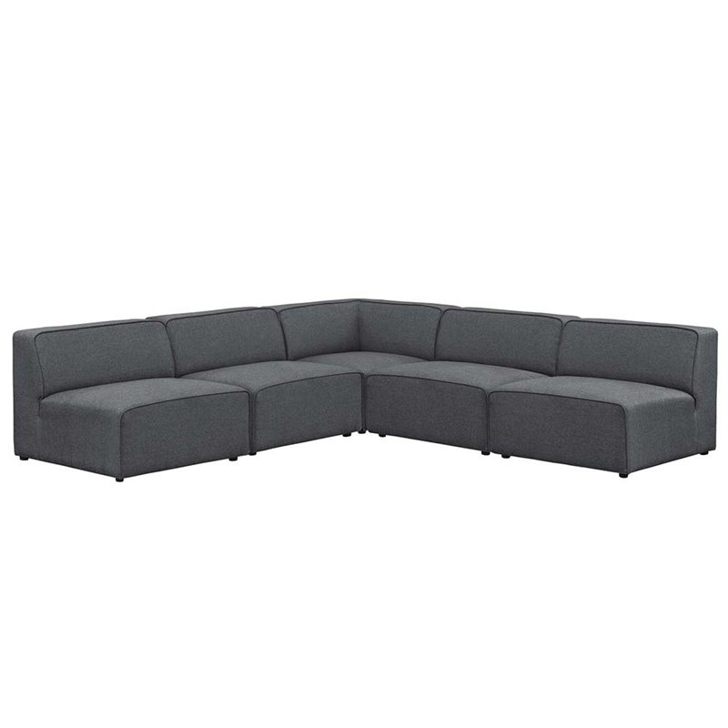 Modway Mingle 5-Piece Fabric Upholstered Armless Corner Sectional in Gray