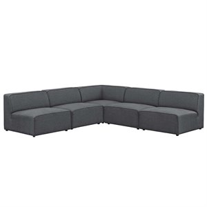 Modway Mingle 5-Piece Fabric Upholstered Armless Corner Sectional in Gray