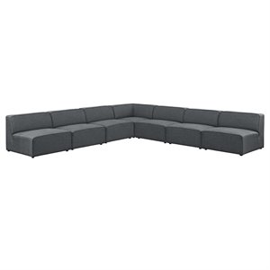 Modway Mingle 7-Piece Fabric Upholstered Armless Corner Sectional in Gray