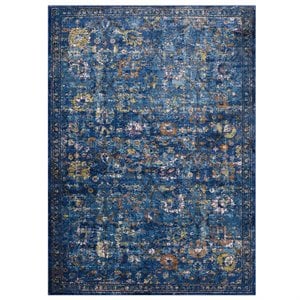 Modway Minu 4' x 6' Floral Lattice Area Rug in Dark Blue and Yellow