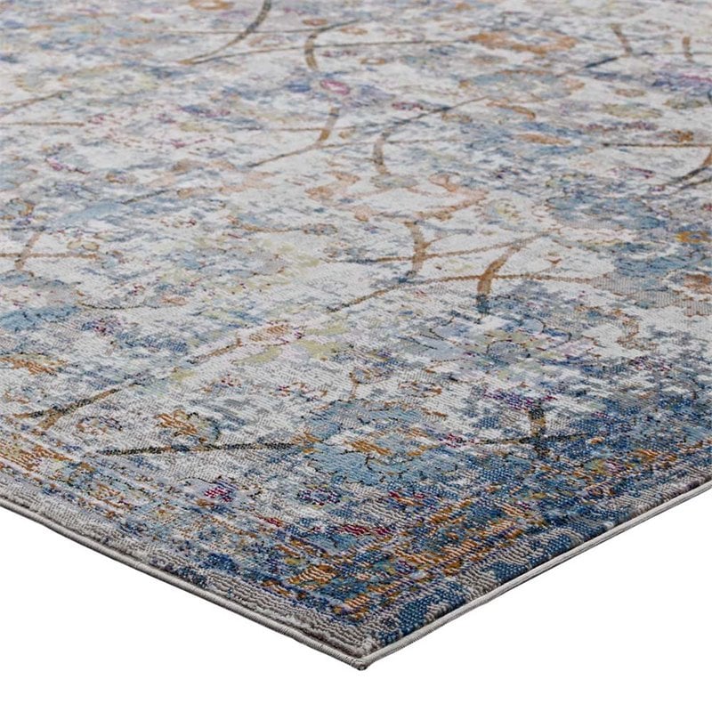 Modway Minu 4' x 6' Floral Lattice Area Rug in Light Blue and Yellow