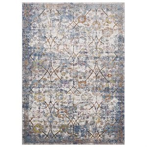 Modway Minu 4' x 6' Floral Lattice Area Rug in Light Blue and Yellow