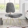 Modway Ponder Sheepskin Fur & Stainless Steel Lounge Chair in Gray and Gold