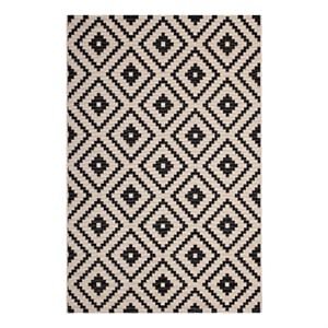 Modway Perplex 94.5x122&quot  Geometric Diamond Trellis Area Rug in Black and Beige