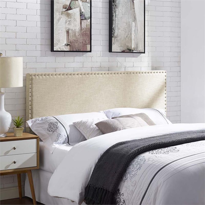 Modway Phoebe Queen Upholstered Polyester Fabric Headboard in Beige