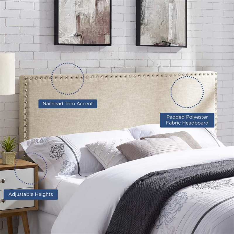 Modway Phoebe Queen Upholstered Polyester Fabric Headboard in Beige