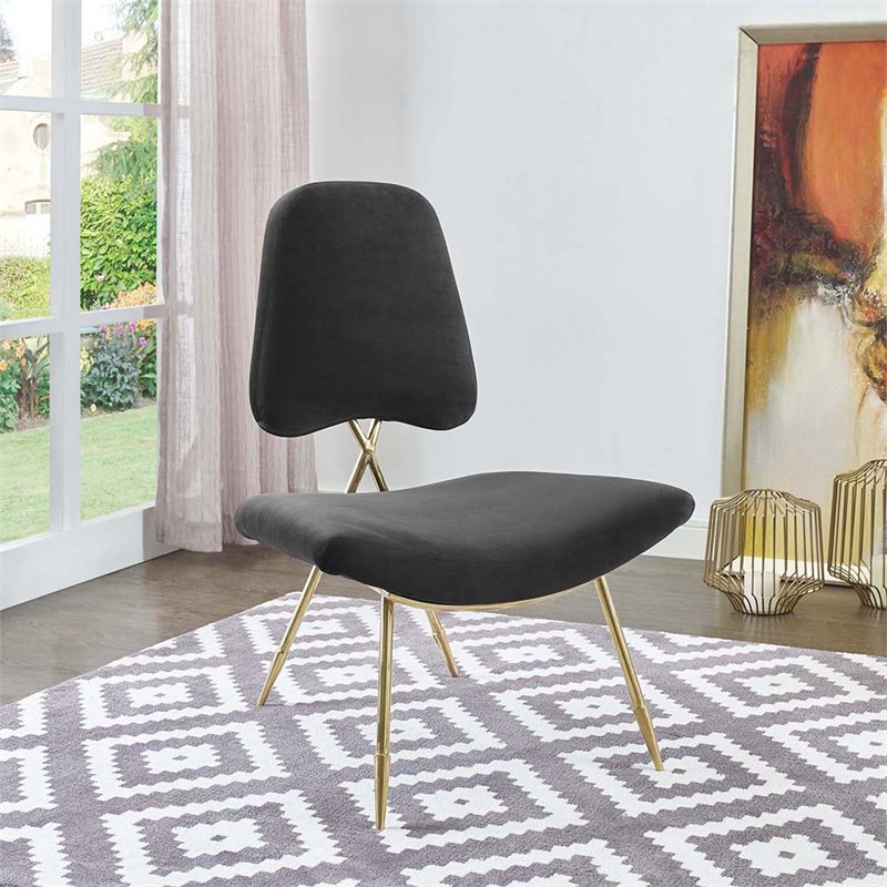 Modway Ponder Performance Velvet Lounge Chair in Black and Gold