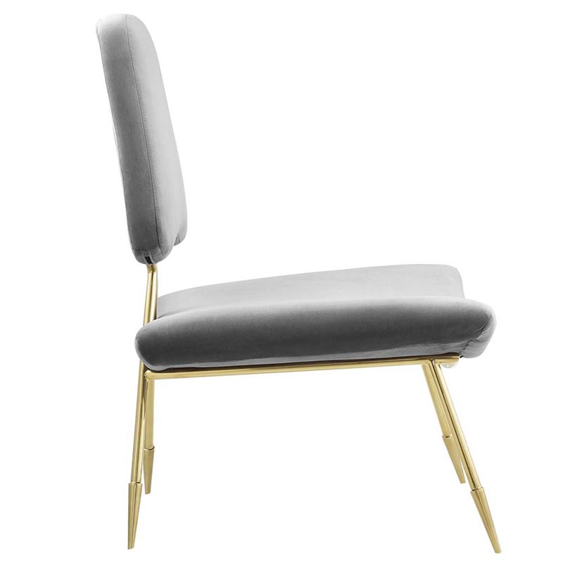 Modway Ponder Performance Velvet Lounge Chair in Gray and Gold