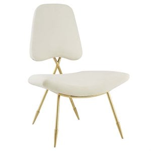 Modway Ponder Performance Velvet Lounge Chair in Ivory and Gold