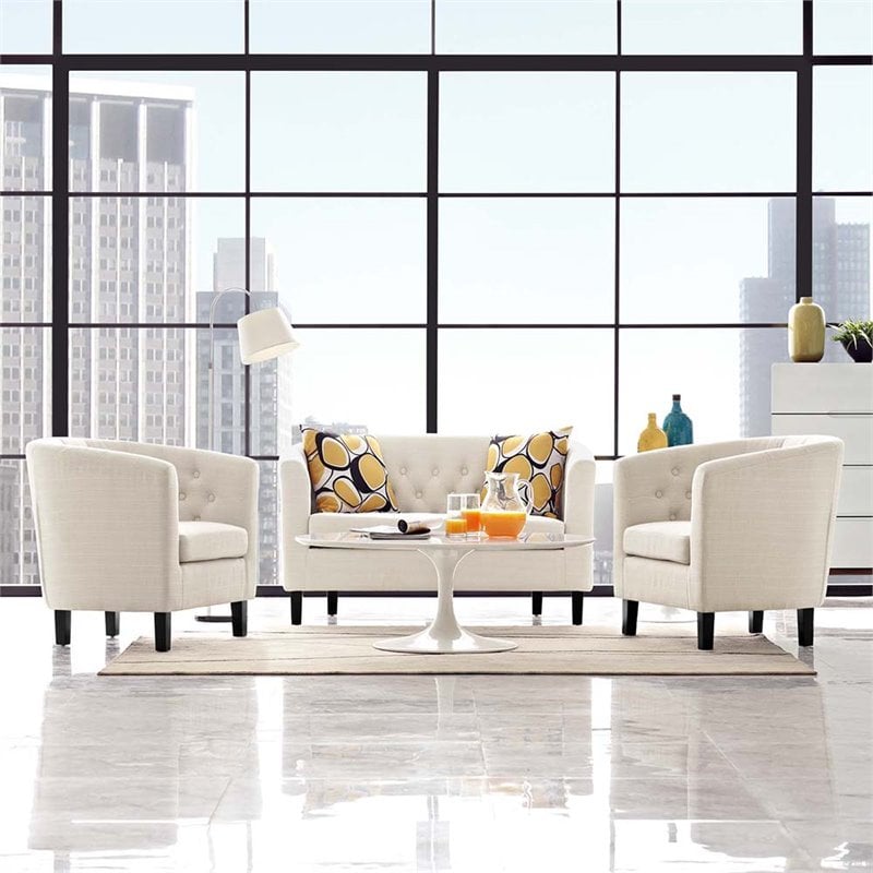 Modway Prospect Tufted Fabric Upholstered Armchair in Beige (Set of 2)