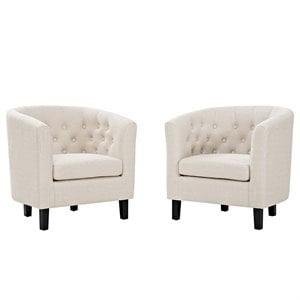Modway Prospect Tufted Fabric Upholstered Armchair in Beige (Set of 2)