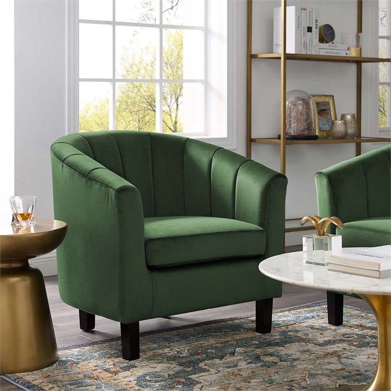 Modway Prospect Channel Tufted Performance Velvet Armchair in Emerald