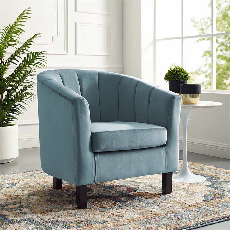 Modway Prospect Channel Tufted Performance Velvet Armchair in Light Blue