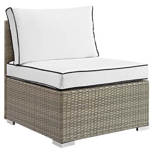 Modway Repose Rattan & Fabric Patio Armless Chair in Light Gray and White
