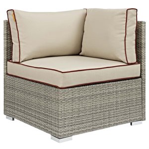 Modway Repose Rattan & Fabric Patio Corner Chair in Light Gray and Beige