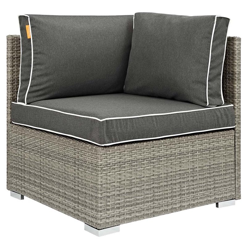 Modway Repose Rattan & Fabric Patio Corner Chair in Light Gray and Charcoal