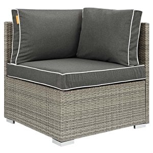 Modway Repose Rattan & Fabric Patio Corner Chair in Light Gray and Charcoal