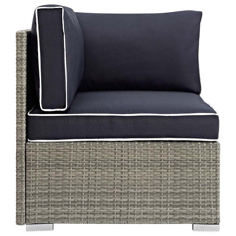 Modway Repose Rattan & Fabric Patio Corner Chair in Light Gray and Navy
