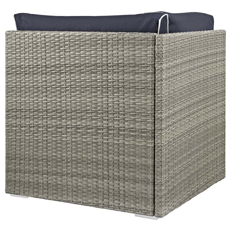 Modway Repose Rattan & Fabric Patio Corner Chair in Light Gray and Navy