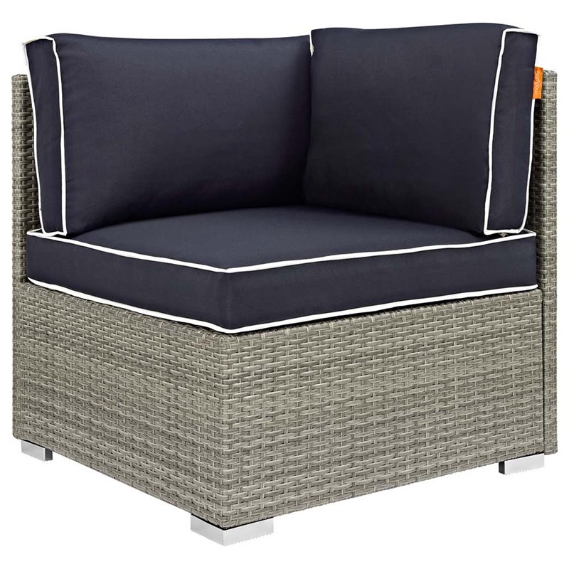 Modway Repose Rattan & Fabric Patio Corner Chair in Light Gray and Navy