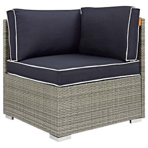 Modway Repose Rattan & Fabric Patio Corner Chair in Light Gray and Navy