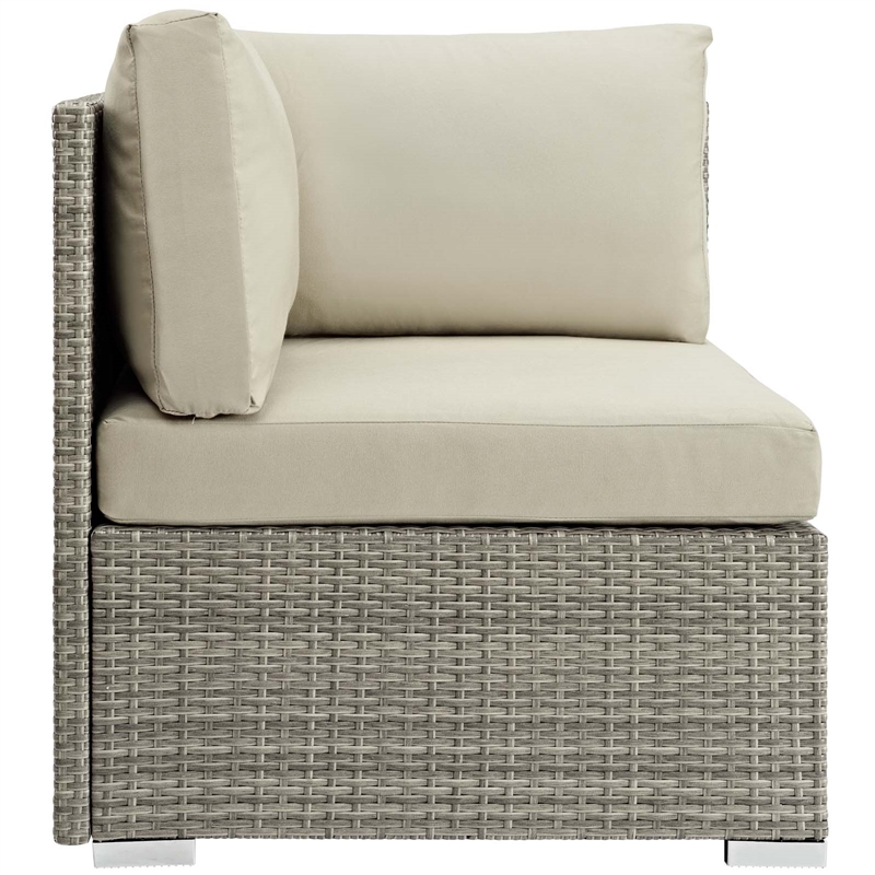 Modway Repose Rattan & Fabric Patio Corner Chair in Light Gray & Beige