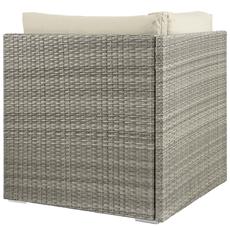 Modway Repose Rattan & Fabric Patio Corner Chair in Light Gray & Beige
