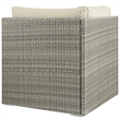 Modway Repose Rattan & Fabric Patio Corner Chair in Light Gray & Beige