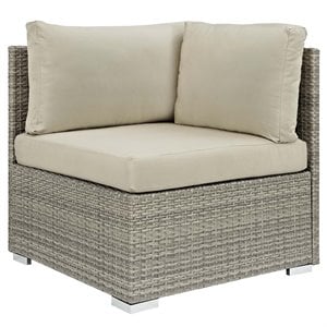 Modway Repose Rattan & Fabric Patio Corner Chair in Light Gray & Beige